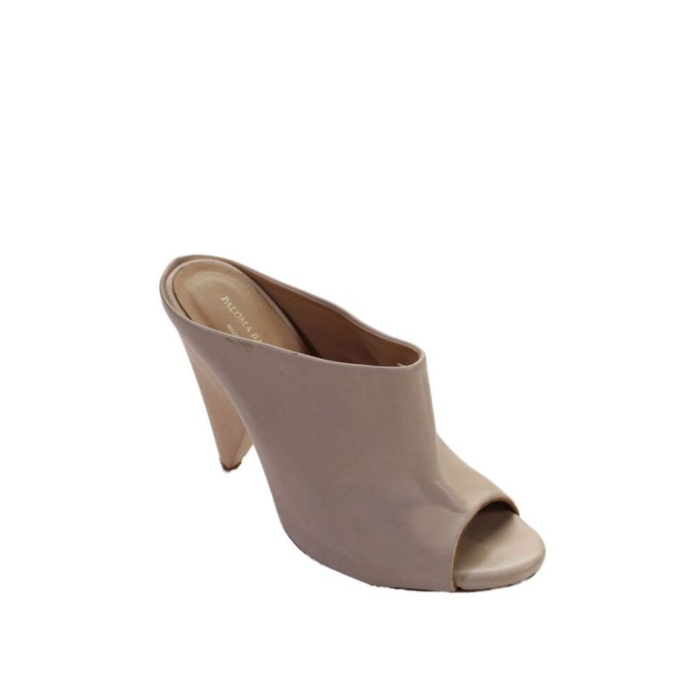 Paloma Womens Leather Open Toe Slide On Mules Beige Size 39 9